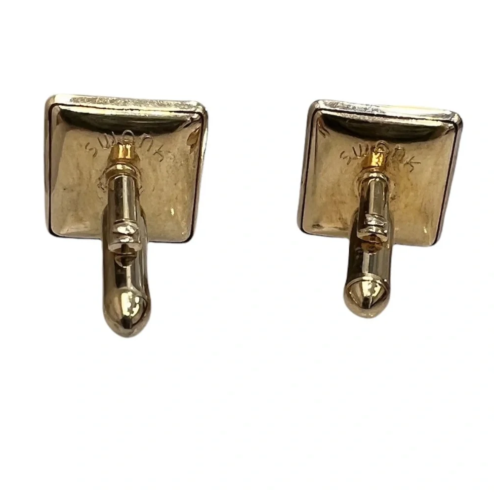 VINTAGE SWANK GOLD TONE & BLACK ENAMEL SQUARE CUFFLINKS & SHIRT STUDS